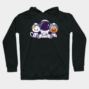 Cute Astronaut With Cat And Pug Dog Cartoon Hoodie